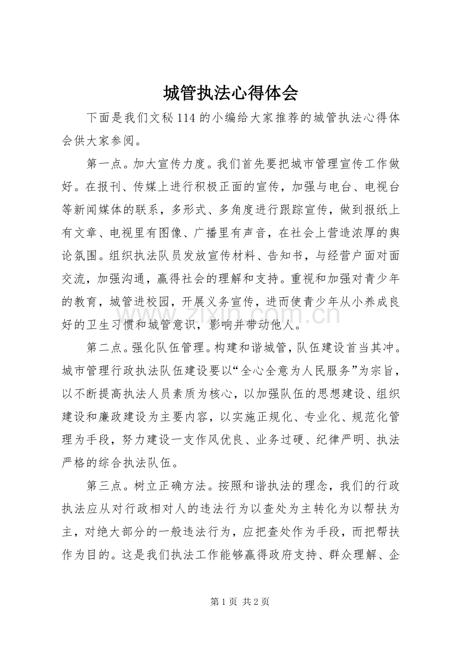 城管执法心得体会.docx_第1页