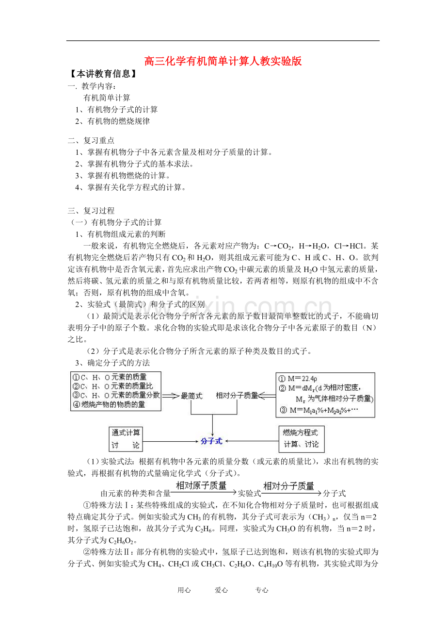 高三化学有机简单计算人教实验版知识精讲.doc_第1页