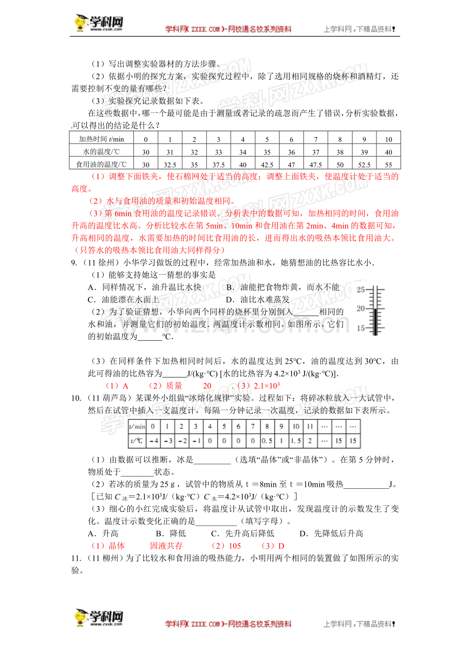 2009-2013年中考物理试卷分类汇编：比热容(二)(实验探究).doc_第3页