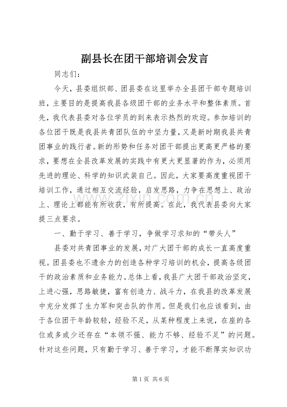 副县长在团干部培训会发言.docx_第1页