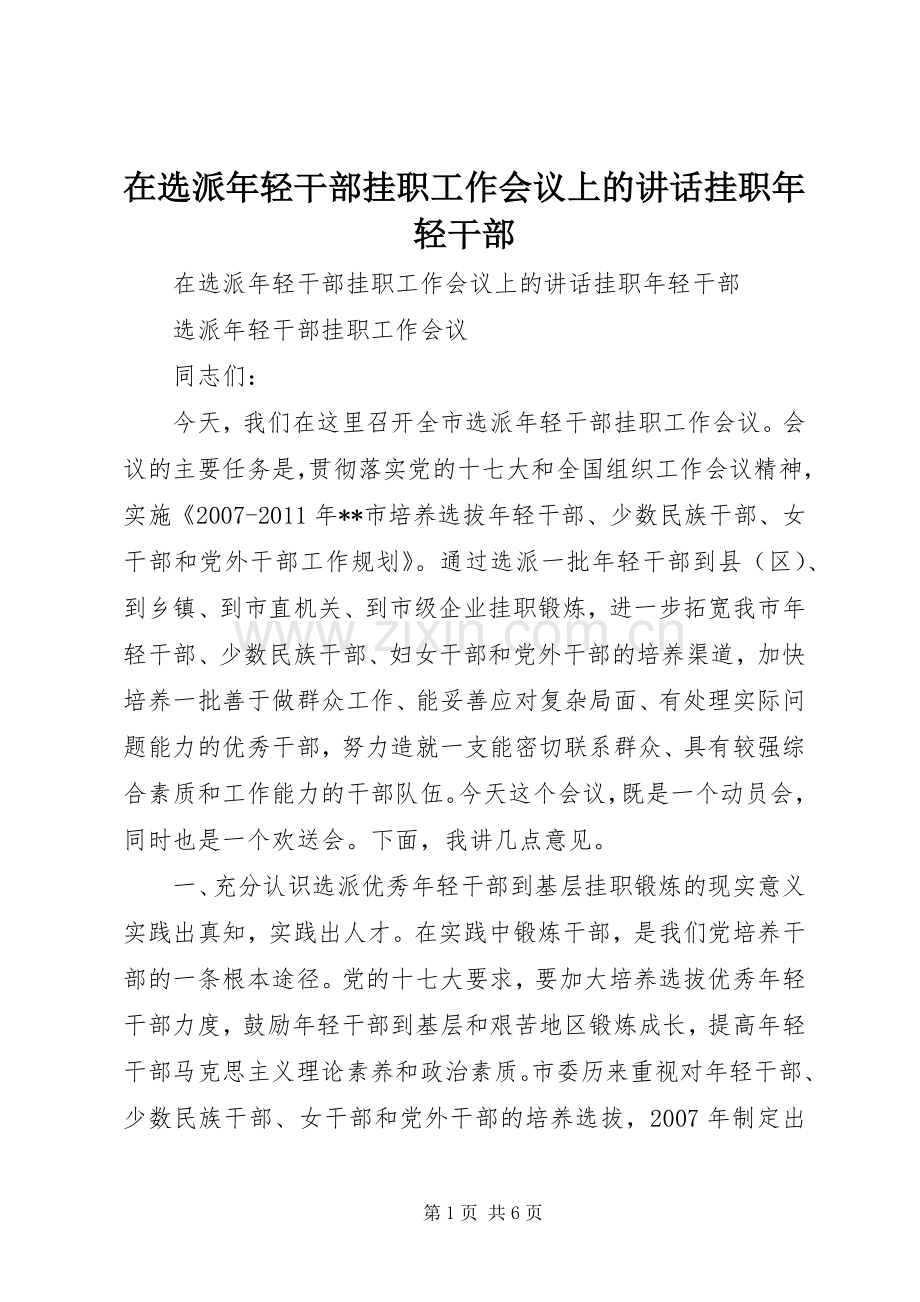 在选派年轻干部挂职工作会议上的讲话挂职年轻干部.docx_第1页