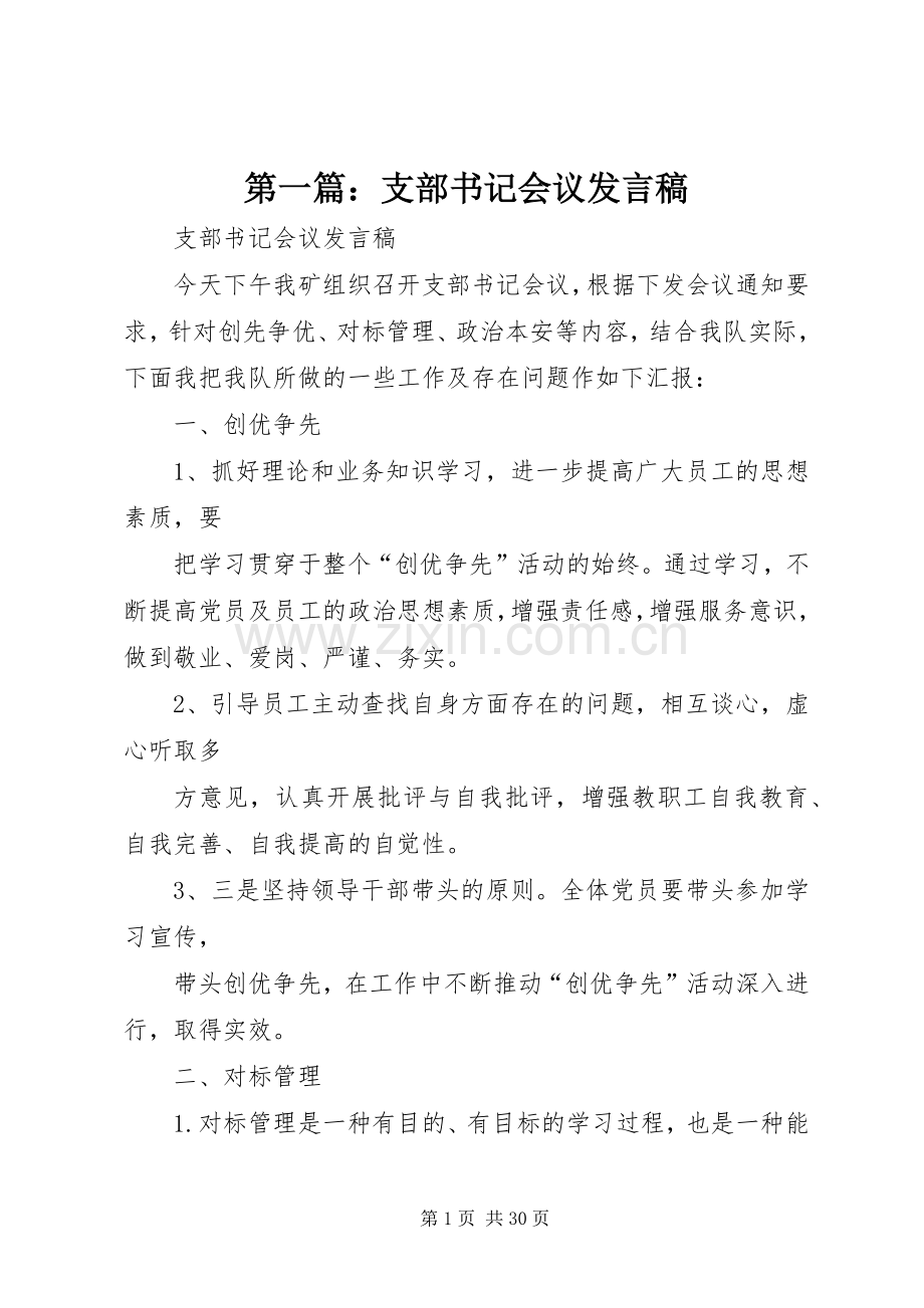 第一篇：支部书记会议发言稿.docx_第1页