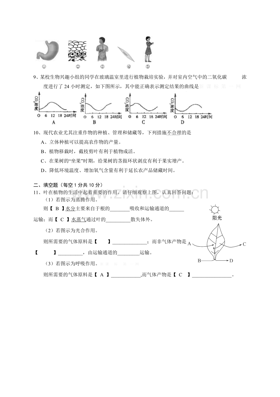 汉川市九校2015届九年级10月第一次联考生物试卷及答案.doc_第2页