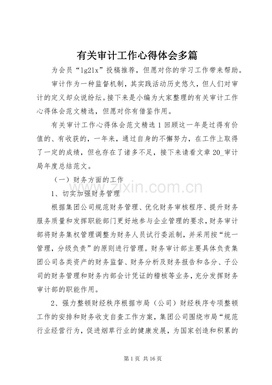 有关审计工作心得体会多篇.docx_第1页