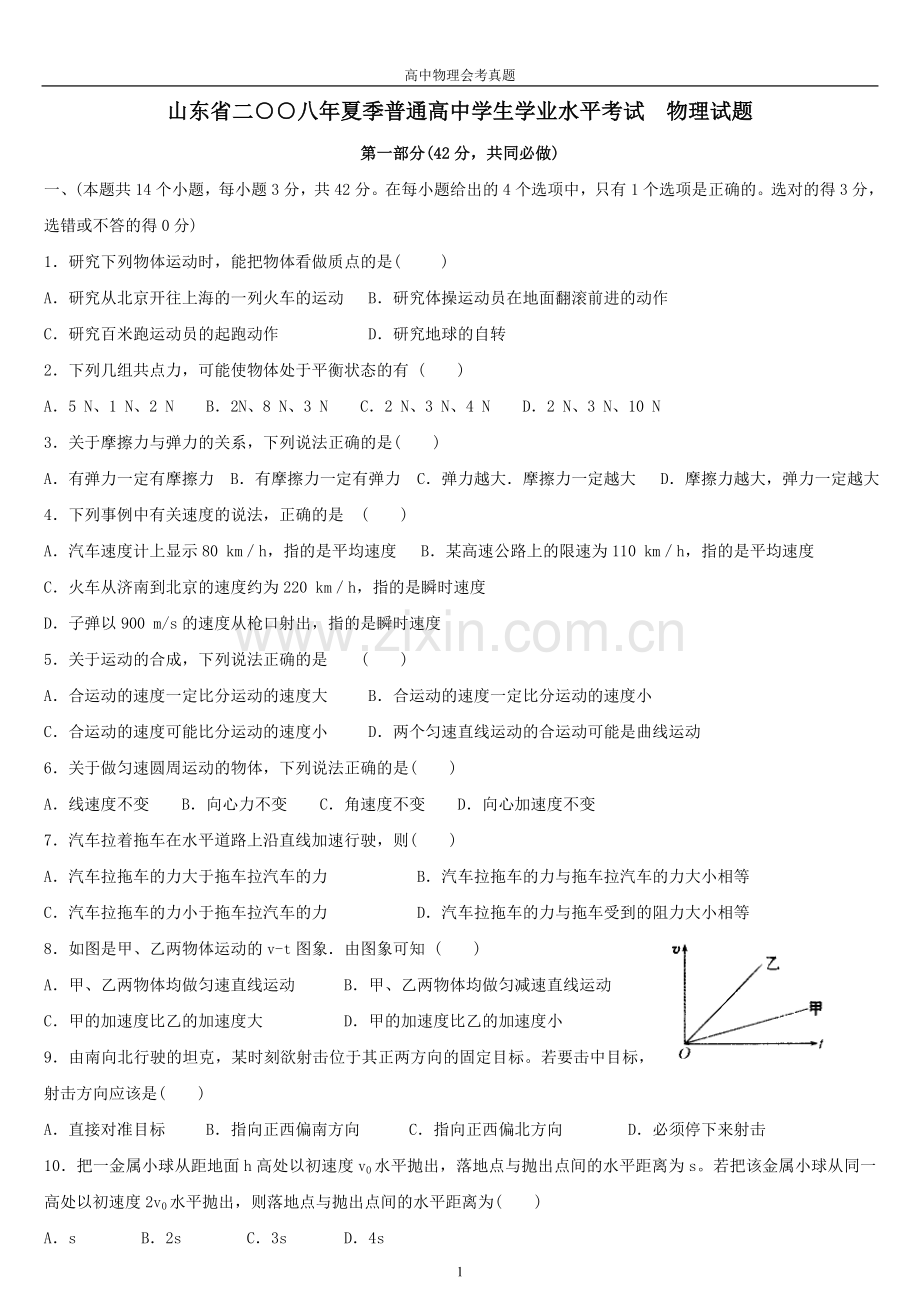 山东省二00八年夏季普通高中学生学业水平考试.doc_第1页