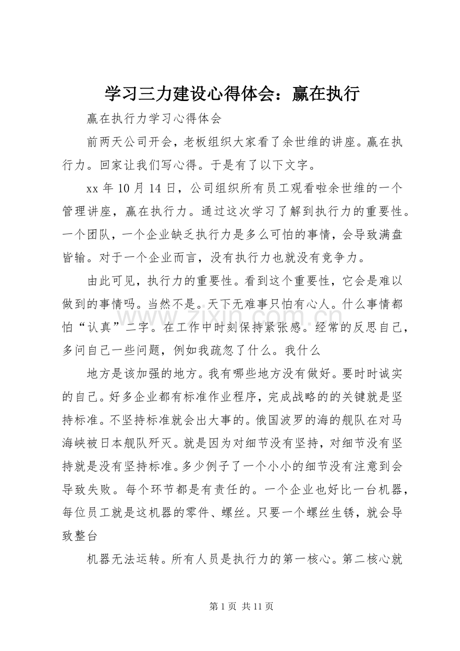 学习三力建设心得体会：赢在执行.docx_第1页