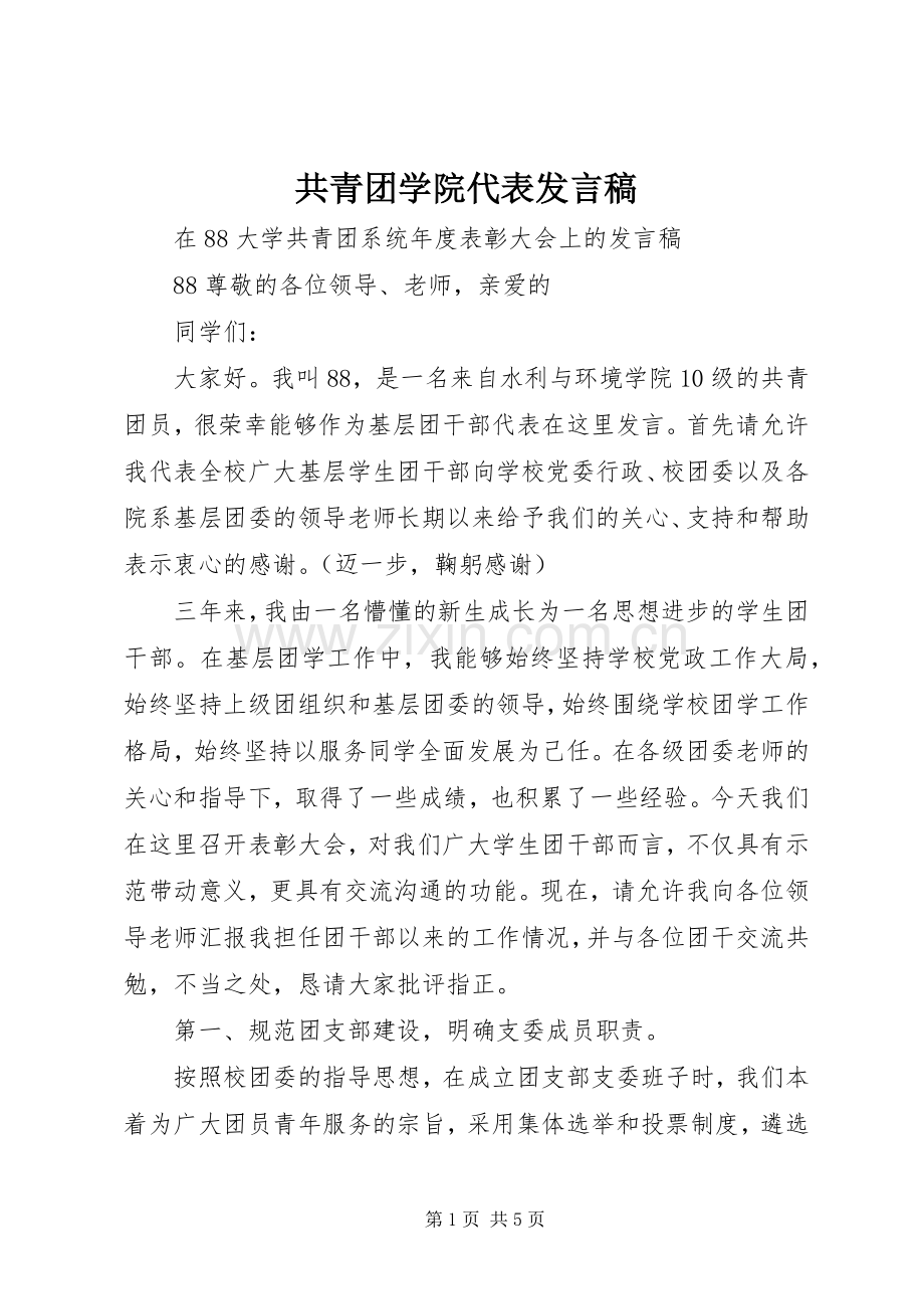 共青团学院代表发言稿.docx_第1页