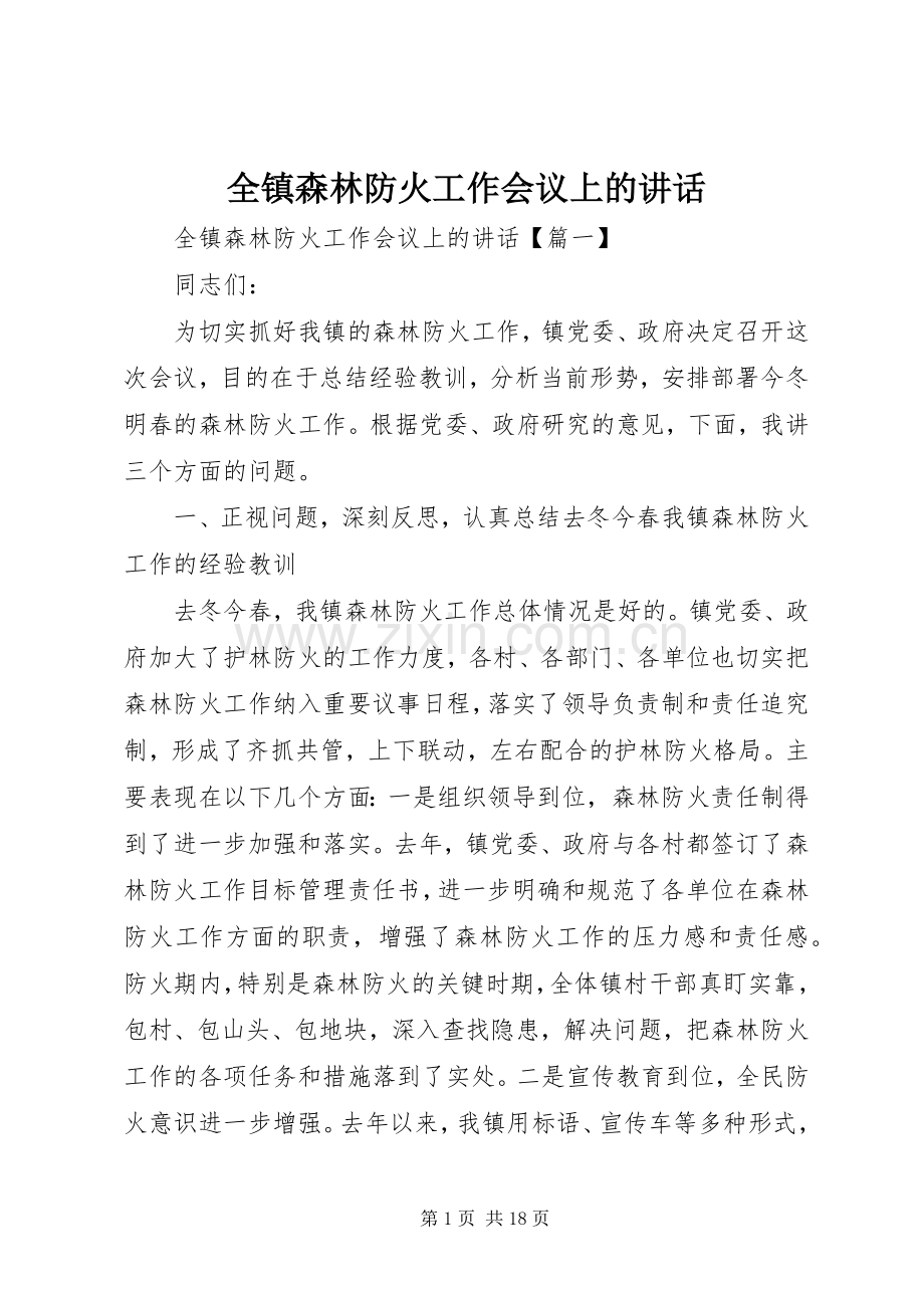 全镇森林防火工作会议上的讲话.docx_第1页