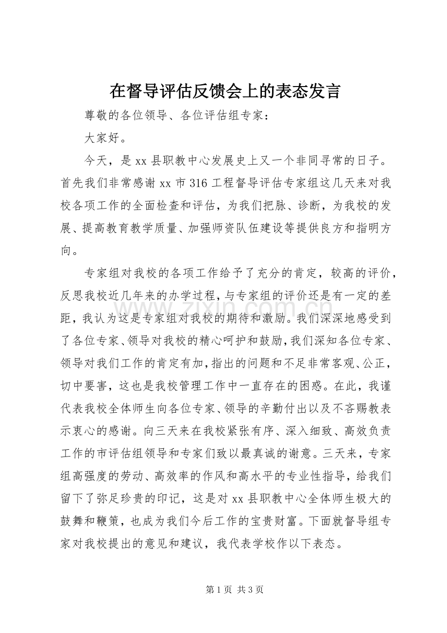 在督导评估反馈会上的表态发言.docx_第1页