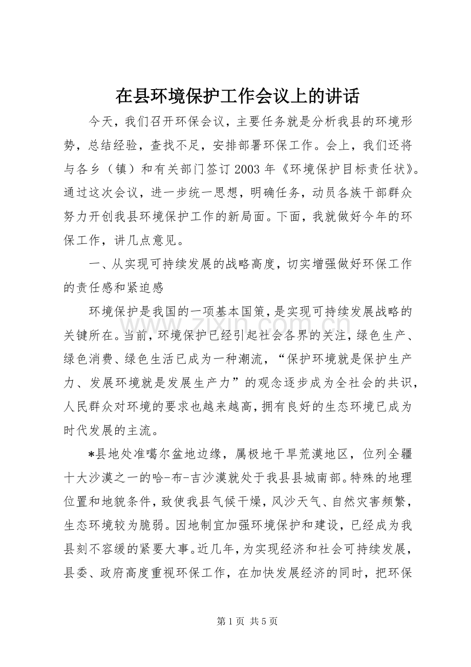 在县环境保护工作会议上的讲话.docx_第1页