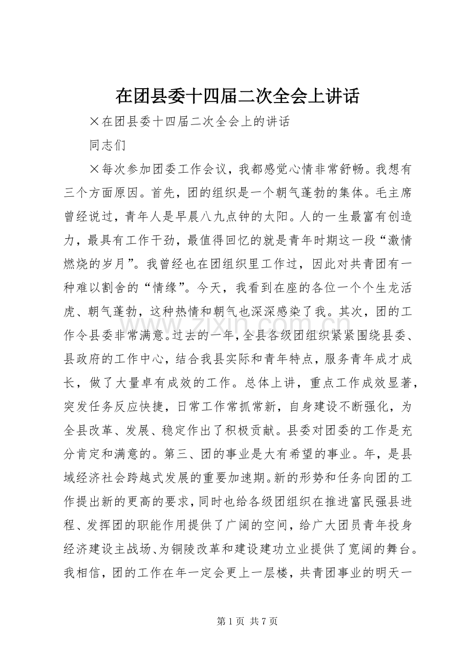 在团县委十四届二次全会上讲话.docx_第1页