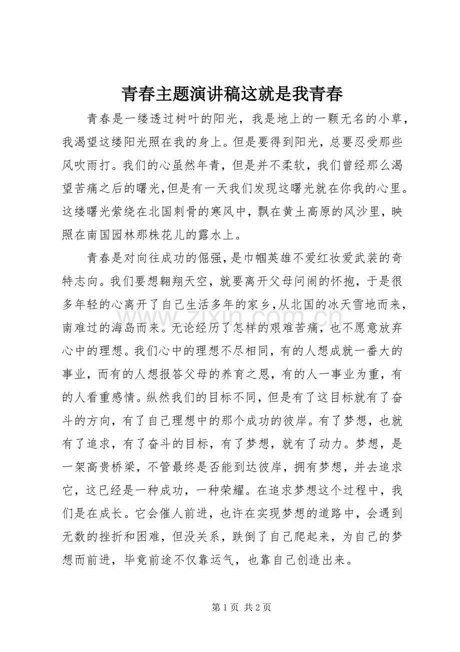 青春主题演讲稿这就是我青春.docx_第1页