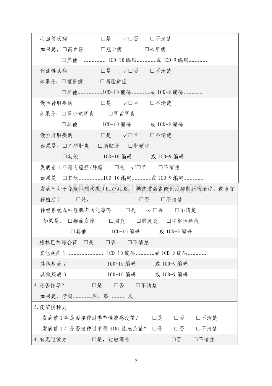 甲型H1N1流感重症病例个案调查表.doc_第2页