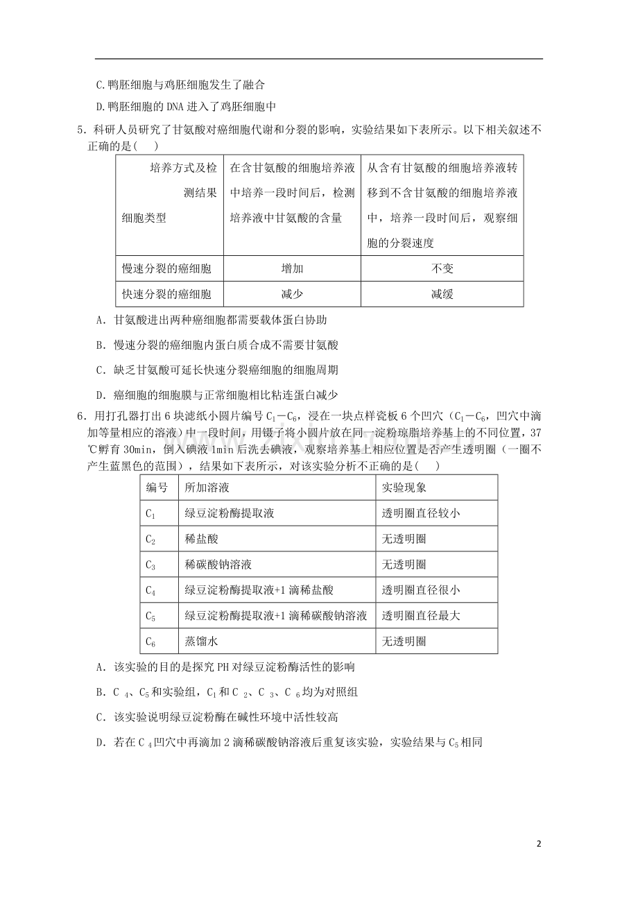 云南省西盟佤族自治县第一中学高考生物-押题精粹试题(30道选择题+20道非选择题).doc_第2页