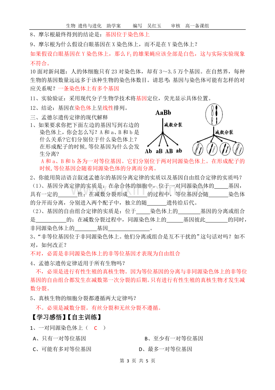 南通市二中高一生物助学案：基因在染色体上.doc_第3页