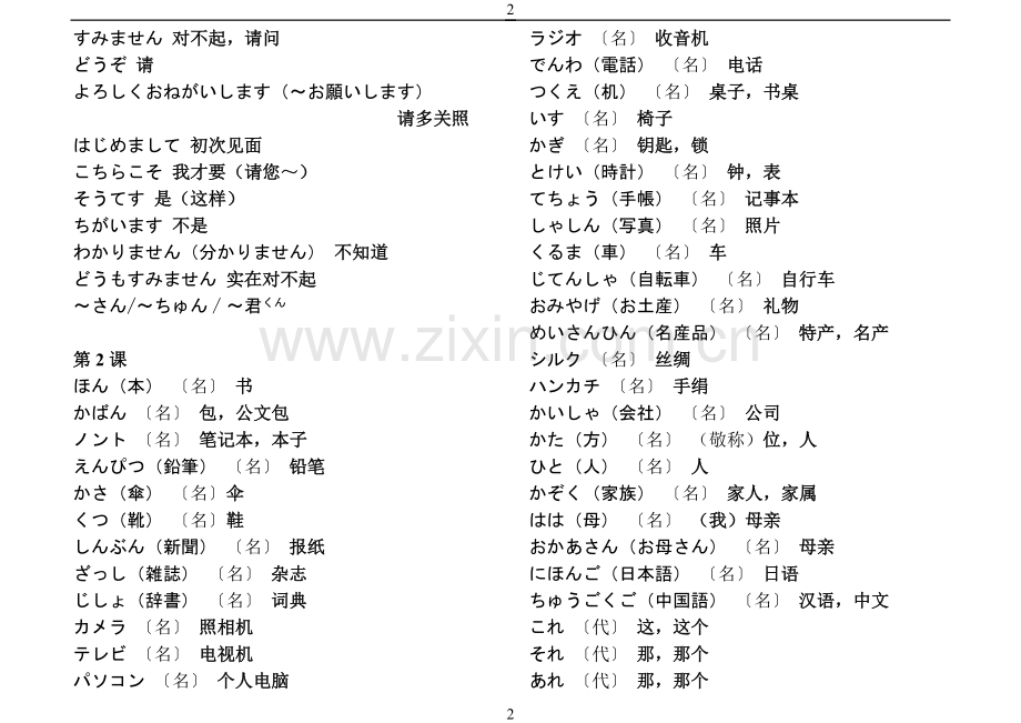 新版中日交流标准日本语单词汇总(上册).doc_第2页