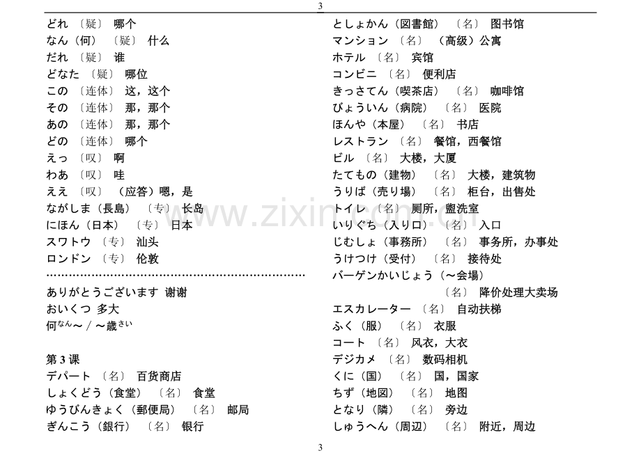 新版中日交流标准日本语单词汇总(上册).doc_第3页