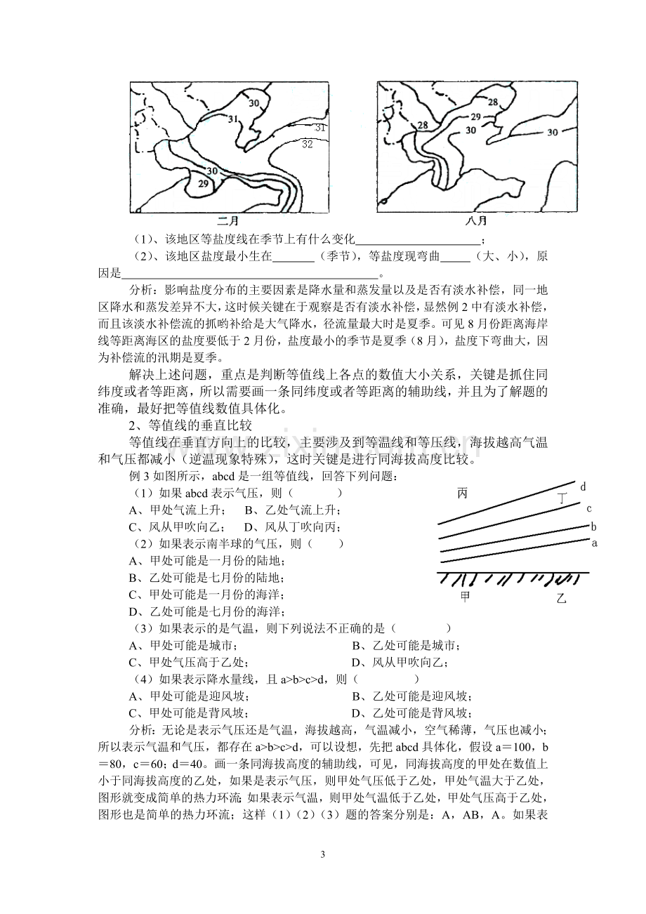 等温线、等压线、等高线和等降水线之间的关系以及在高考中的应用.doc_第3页