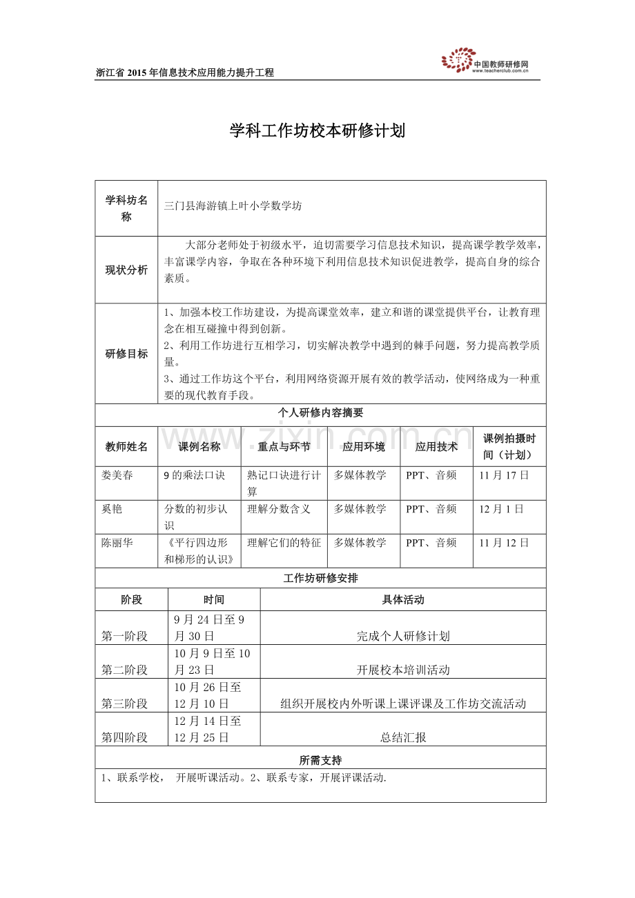 上叶小学数学工作坊校本研修计划.doc_第1页