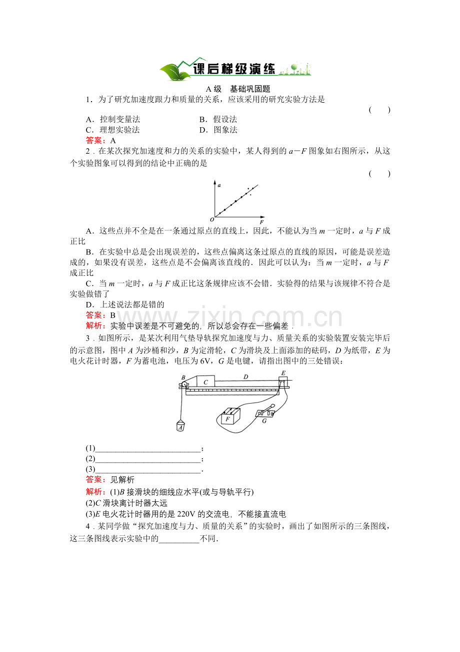 《绿色通道》人教版物理必修1课后梯级演练4-2.doc_第1页