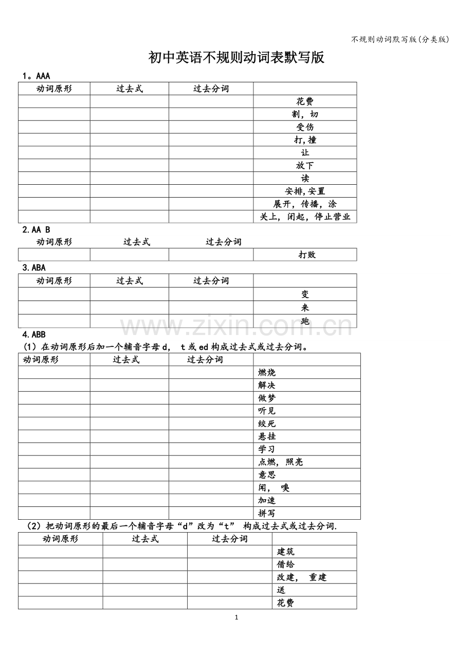 不规则动词默写版(分类版).doc_第1页