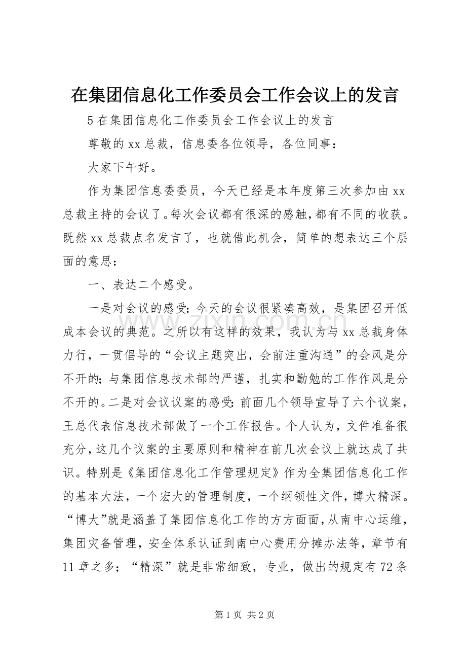 在集团信息化工作委员会工作会议上的发言.docx_第1页