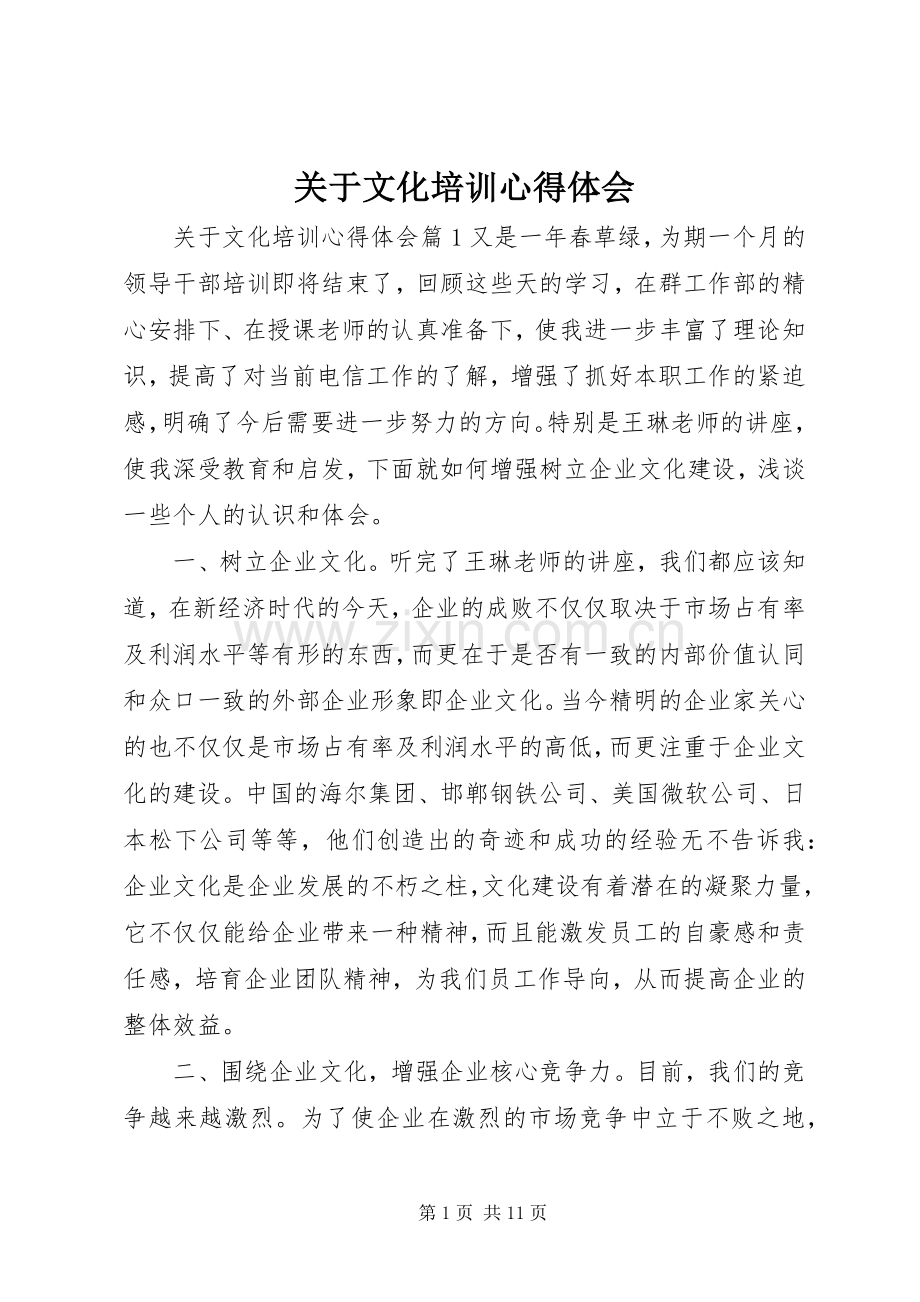 关于文化培训心得体会.docx_第1页