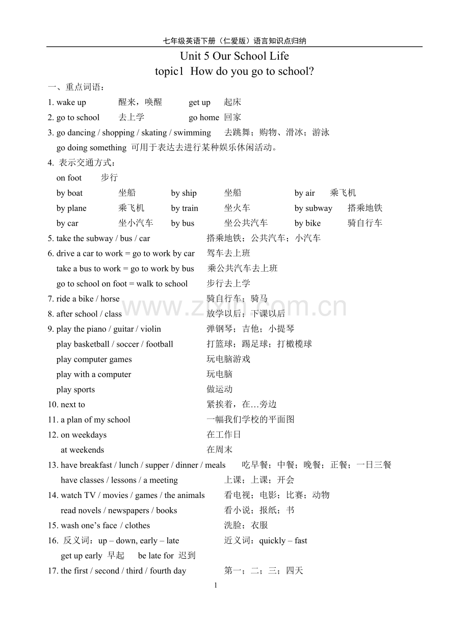 仁爱英语七年级下知识点语言点汇编.doc_第1页