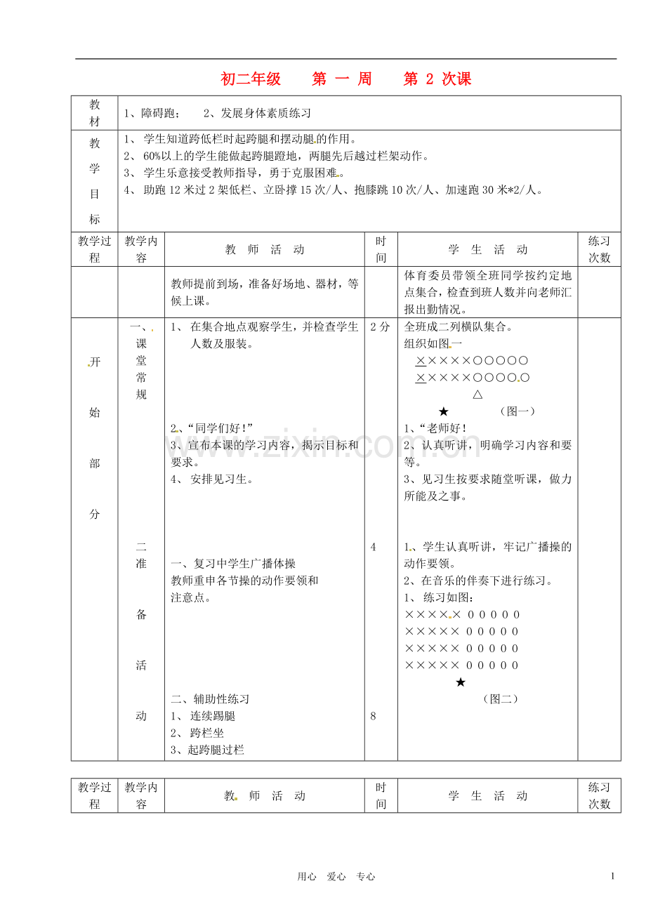 江苏省徐州市第二十二中学八年级体育-第2次课教案.doc_第1页