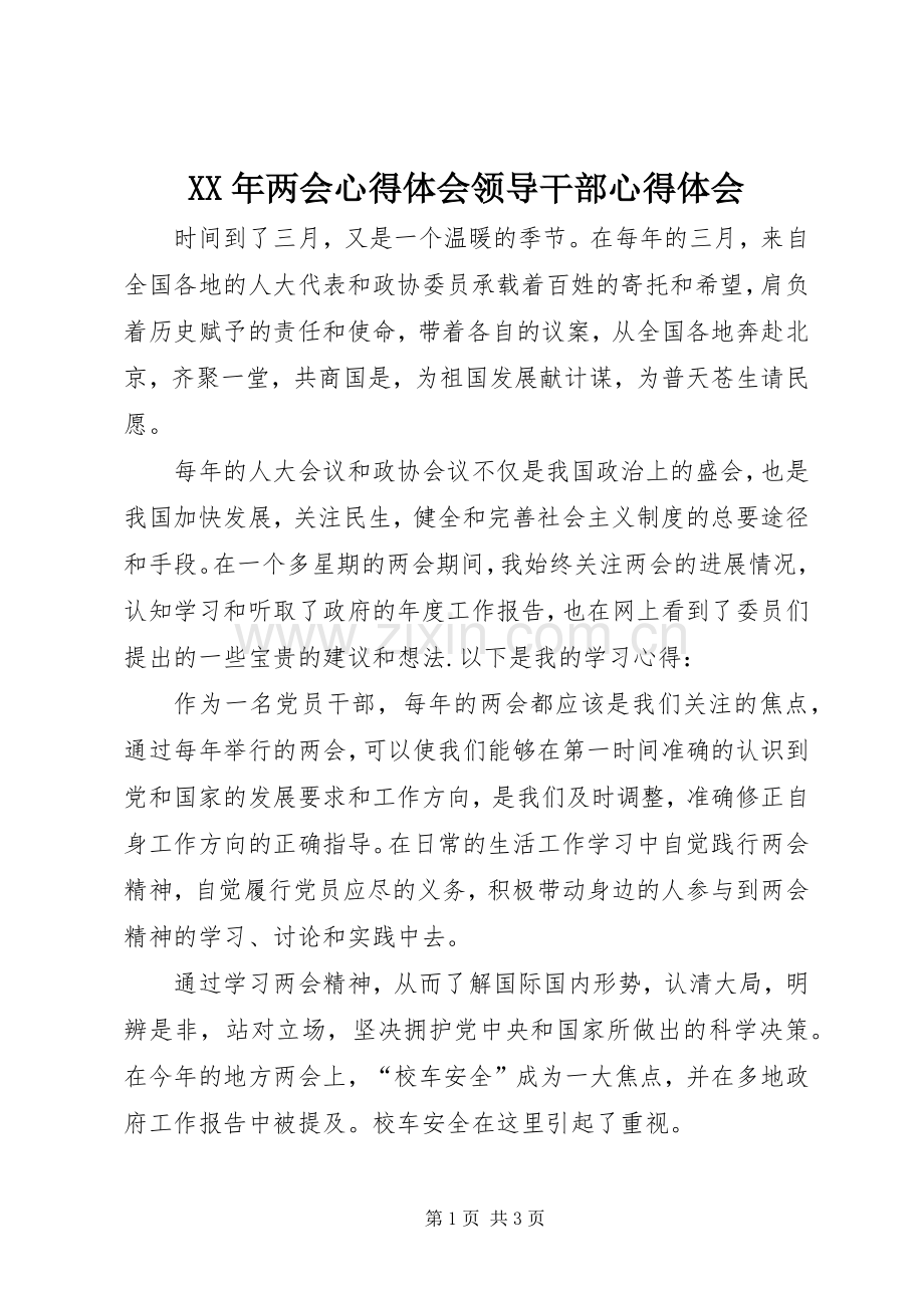 XX年两会心得体会领导干部心得体会.docx_第1页