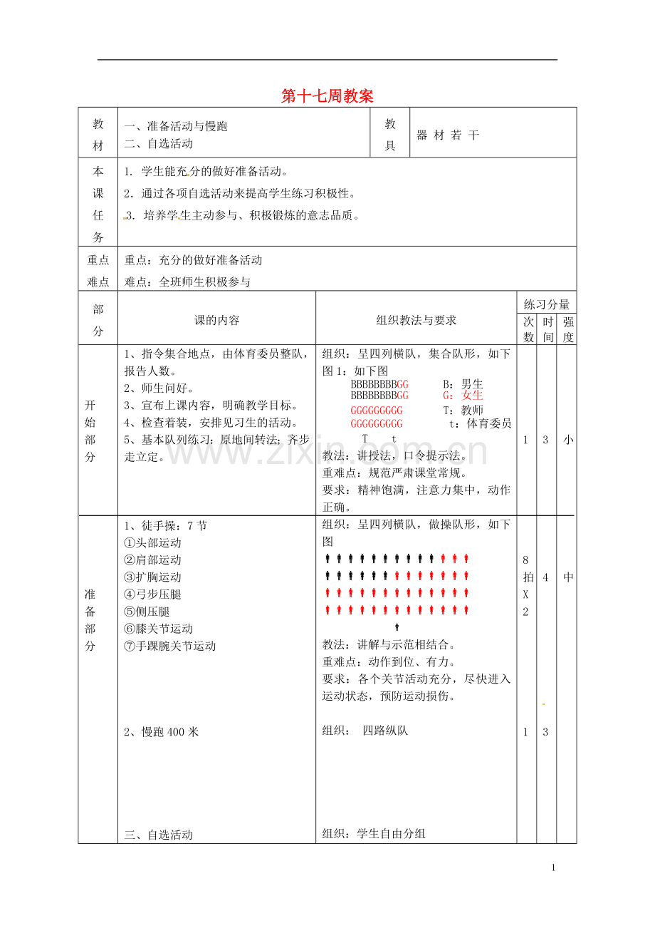 广东省汕头市龙湖实验中学2011-2012学年七年级体育与健康上册-第十七周教案.doc_第1页