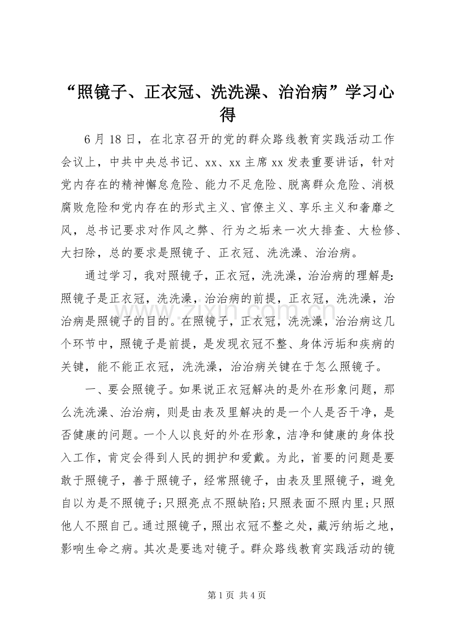 “照镜子、正衣冠、洗洗澡、治治病”学习心得.docx_第1页