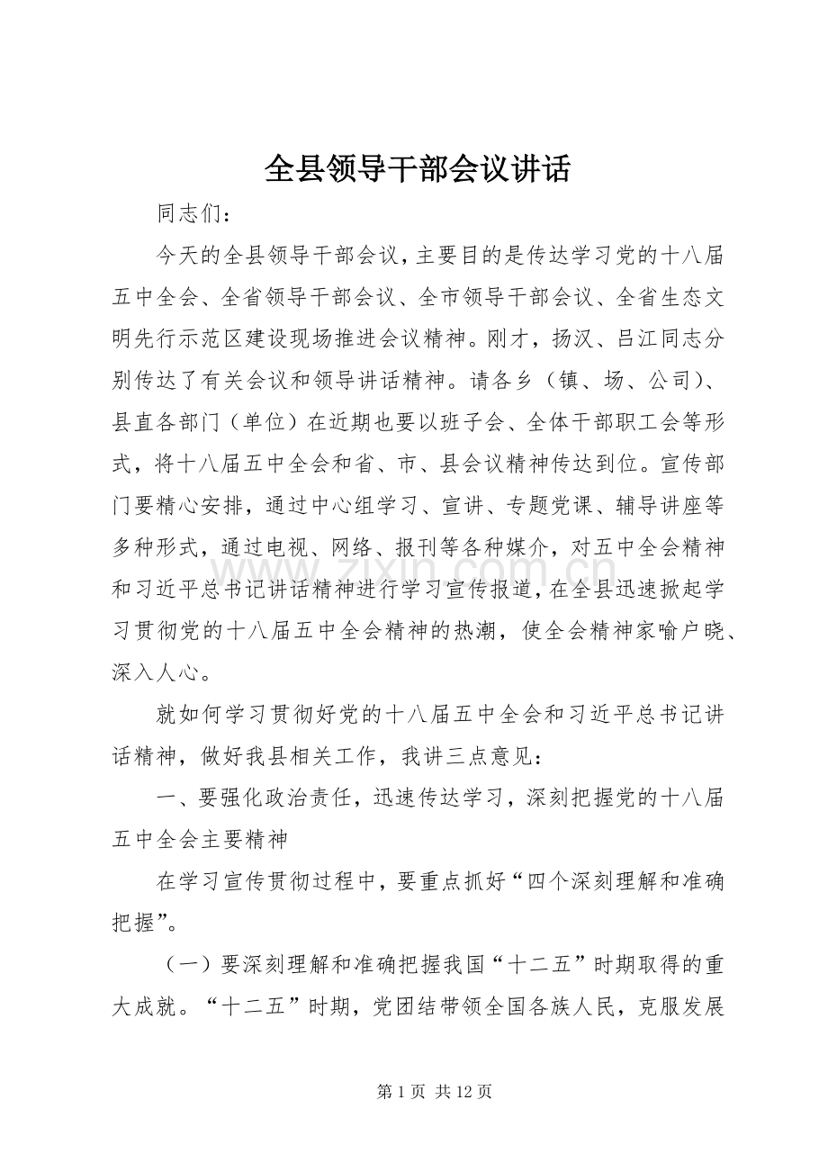 全县领导干部会议讲话.docx_第1页