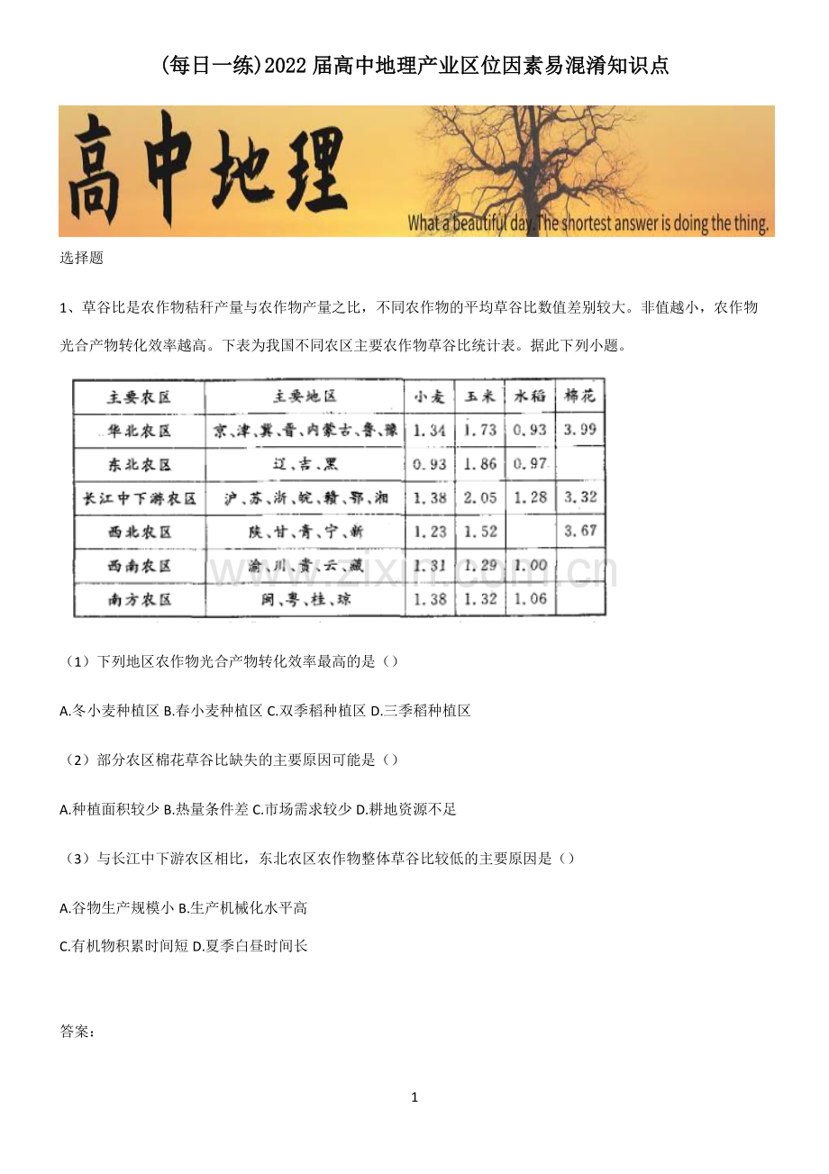 2022届高中地理产业区位因素易混淆知识点.pdf_第1页