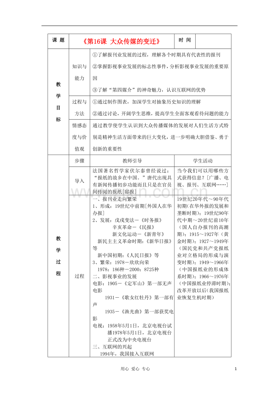 2012高中历史-5.3-大众传媒的变迁教案6-新人教版必修2.doc_第1页