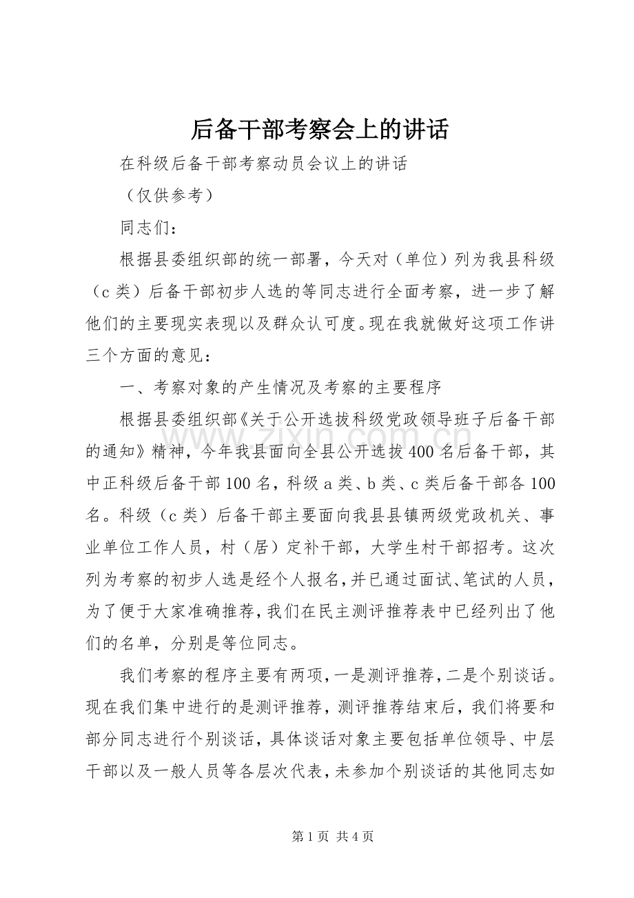 后备干部考察会上的讲话.docx_第1页