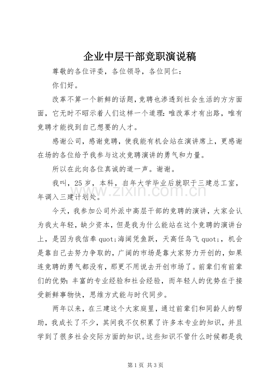 企业中层干部竞职演说稿.docx_第1页