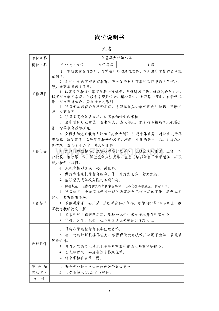 张洪镇小学专业技术岗位说明书.doc_第3页