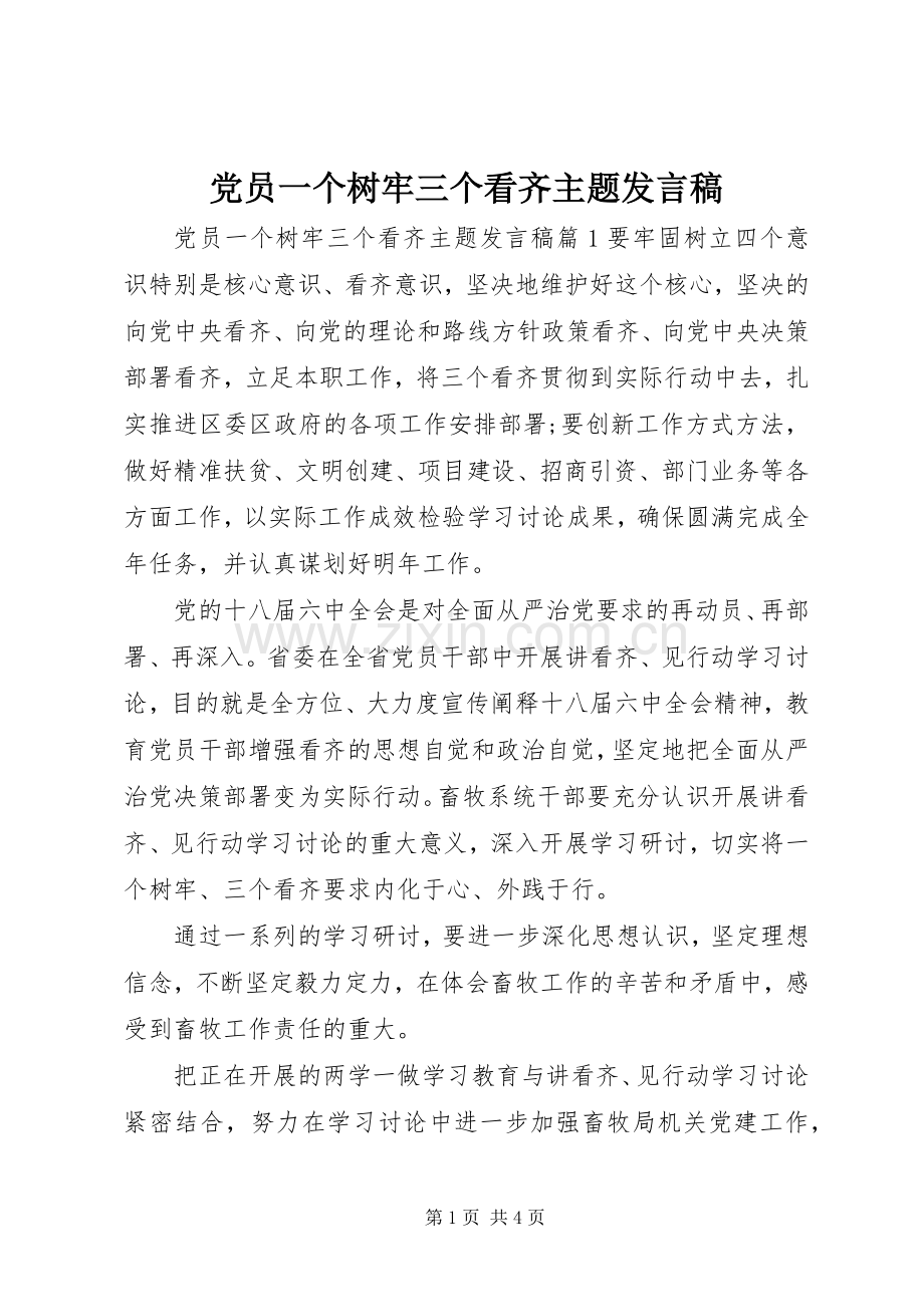 党员一个树牢三个看齐主题发言稿.docx_第1页