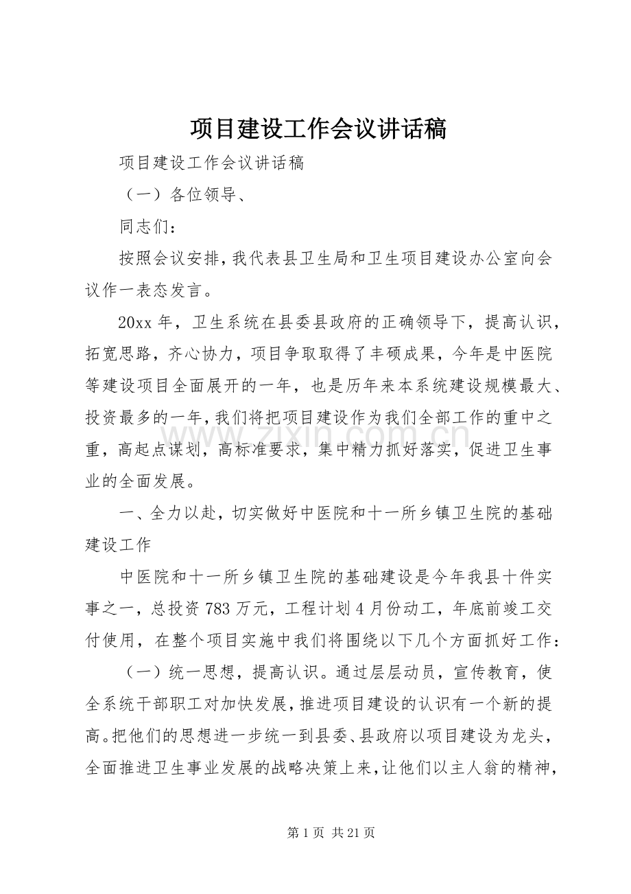 项目建设工作会议讲话稿.docx_第1页