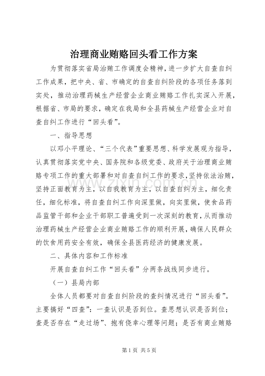 治理商业贿赂回头看工作实施方案 .docx_第1页