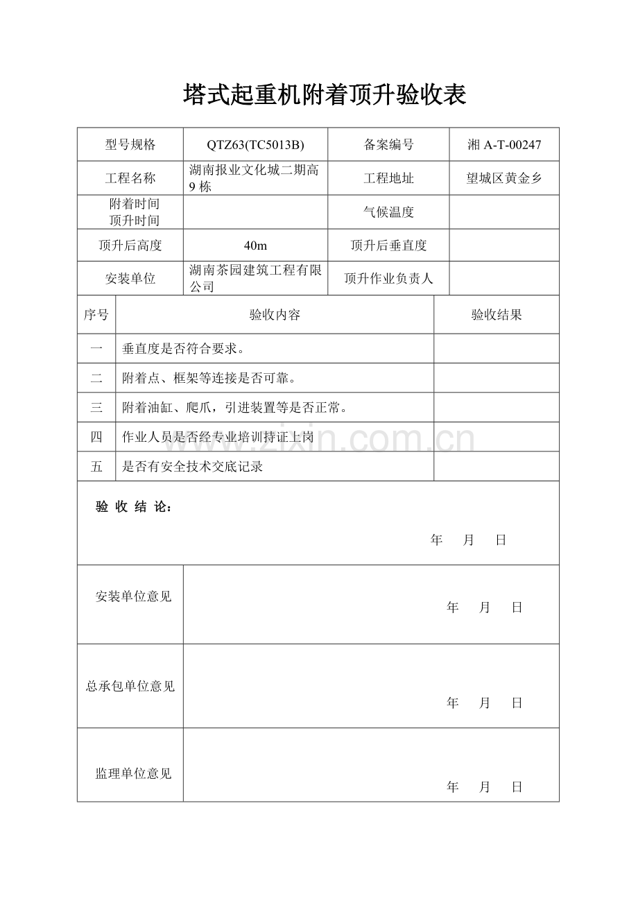 塔式起重机附着顶升验收表.doc_第1页