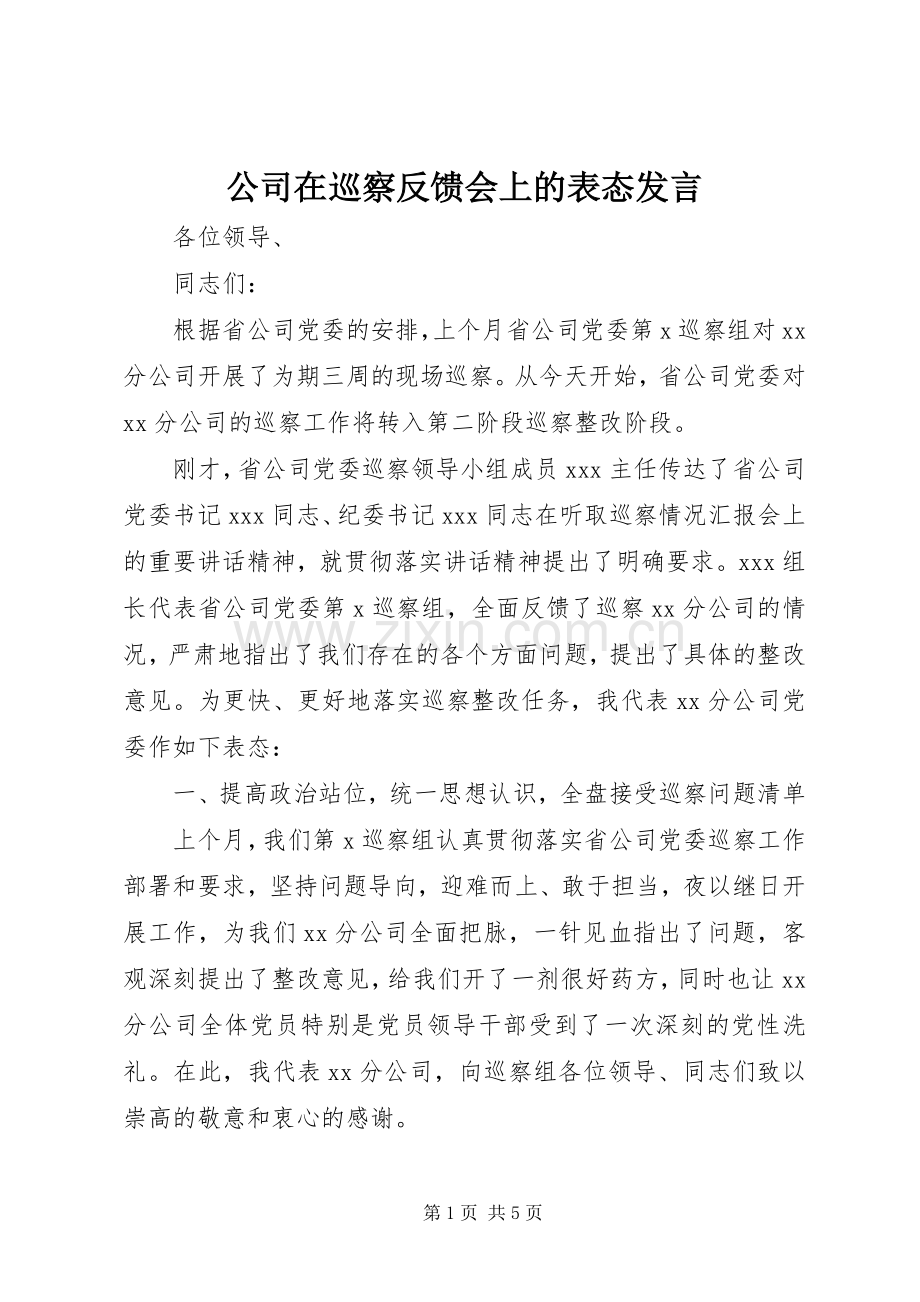 公司在巡察反馈会上的表态发言.docx_第1页