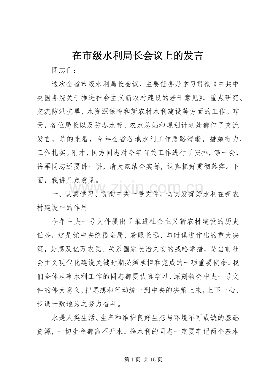 在市级水利局长会议上的发言.docx_第1页