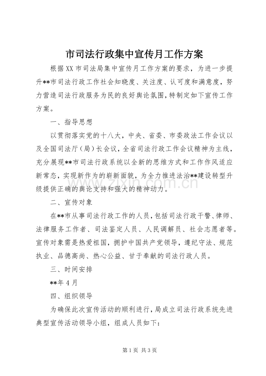 市司法行政集中宣传月工作实施方案.docx_第1页