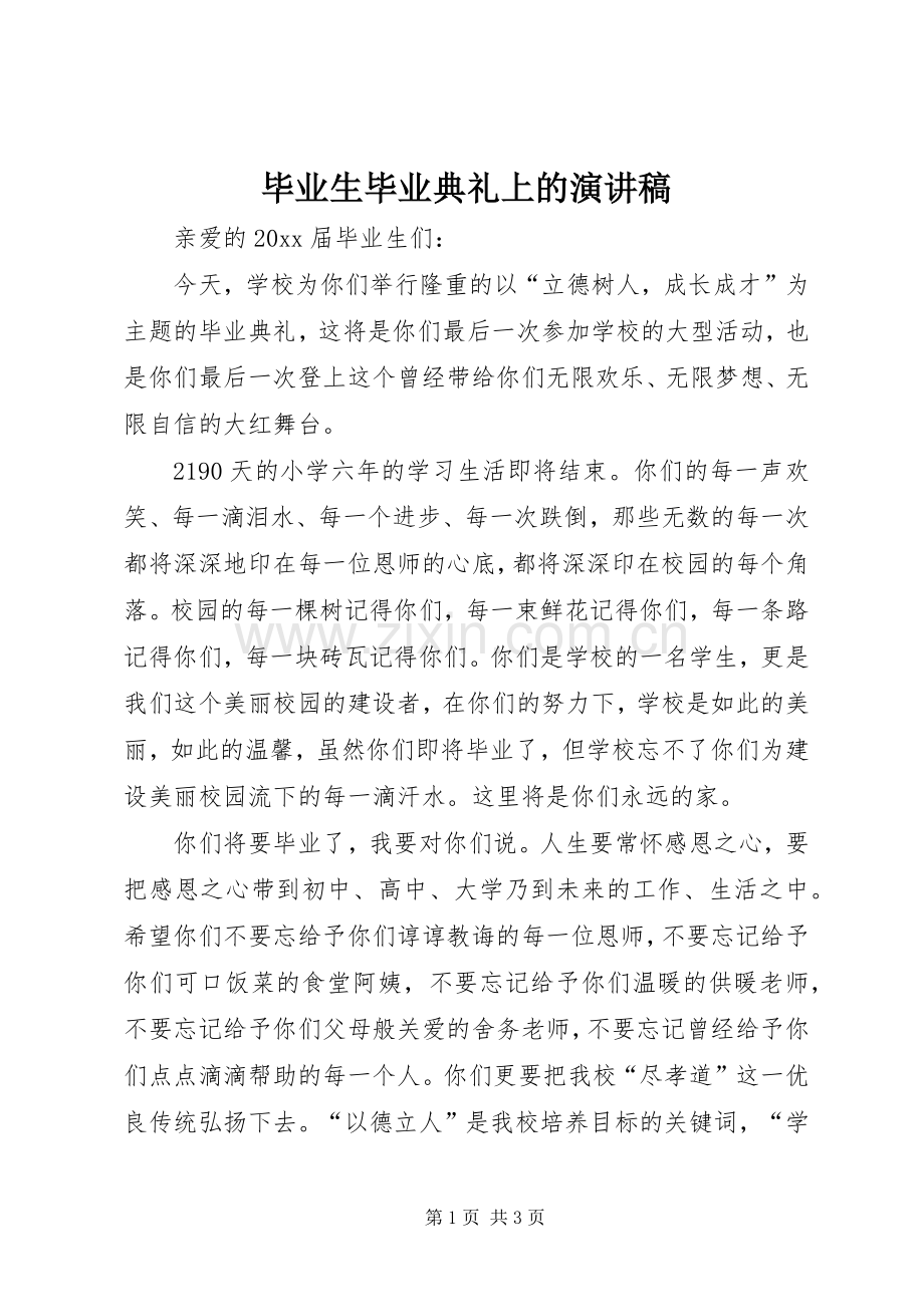 毕业生毕业典礼上的演讲稿.docx_第1页