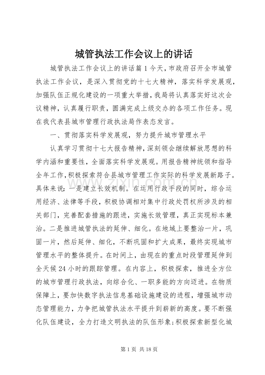 城管执法工作会议上的讲话.docx_第1页