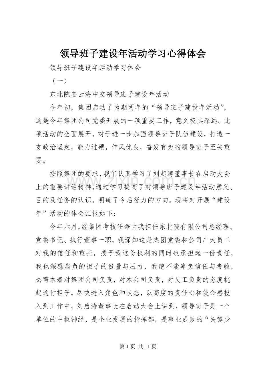 领导班子建设年活动学习心得体会.docx_第1页