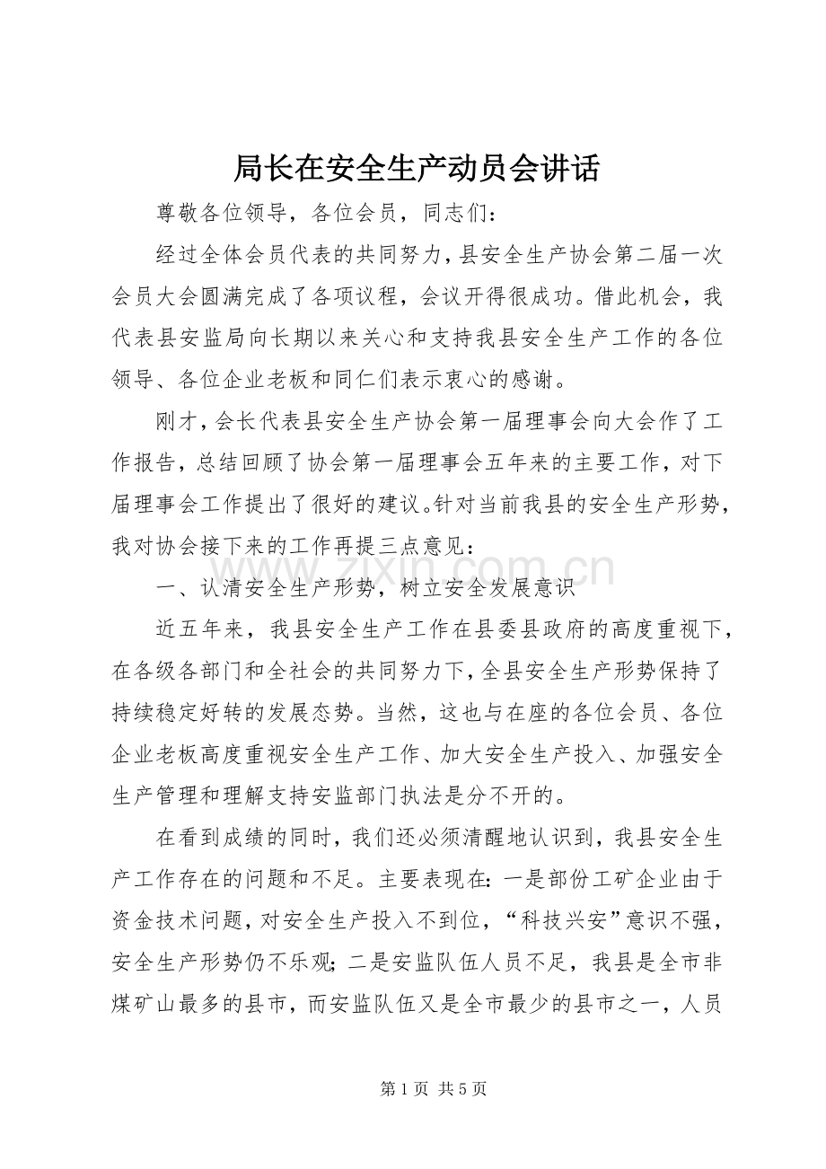 局长在安全生产动员会讲话.docx_第1页