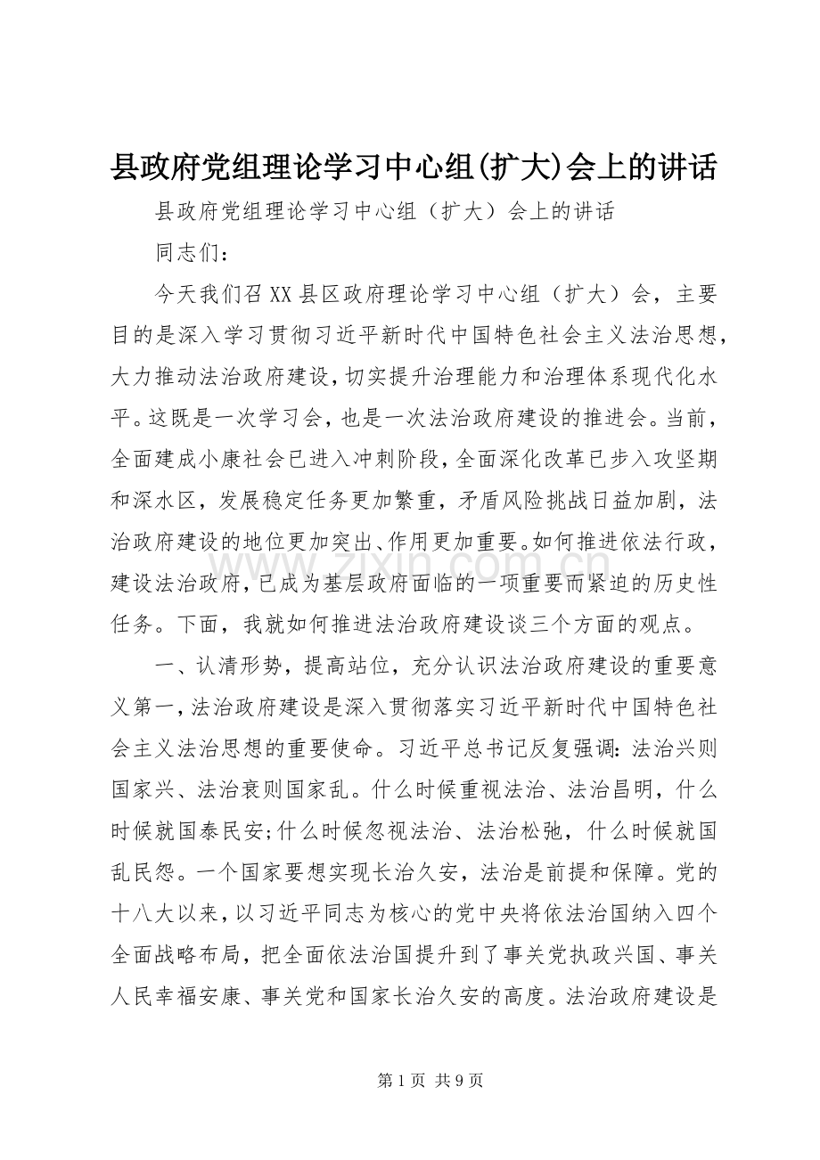 县政府党组理论学习中心组(扩大)会上的讲话.docx_第1页